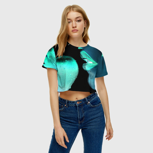 Женская футболка Crop-top 3D Негатив яблоко и губы, цвет 3D печать - фото 4