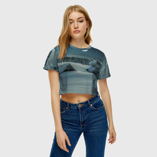 Женская футболка Crop-top 3D Ночь в Тайге, цвет 3D печать - фото 3