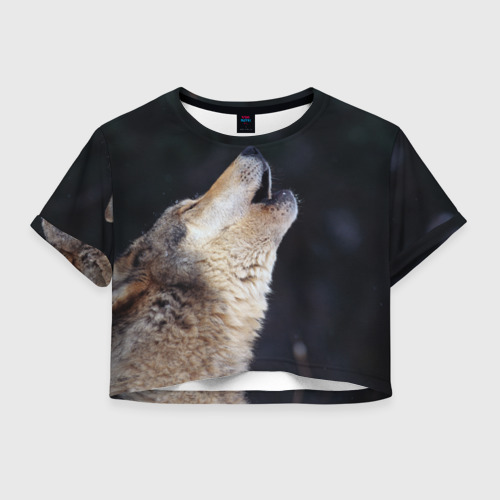 Женская футболка Crop-top 3D Вой серого волка, цвет 3D печать