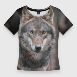 Женская футболка 3D Slim Волк - санитар леса