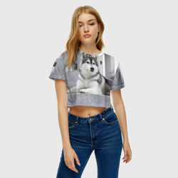 Женская футболка Crop-top 3D Волчья парода - фото 2