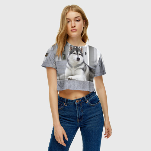 Женская футболка Crop-top 3D Волчья парода, цвет 3D печать - фото 4