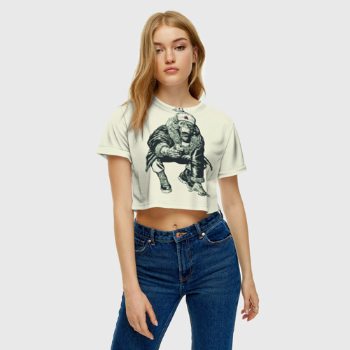 Женская футболка Crop-top 3D Обезьяна с пистолетом, цвет 3D печать - фото 3