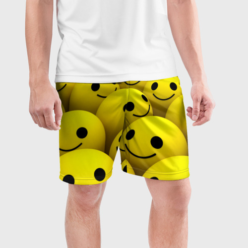Мужские шорты спортивные Счастливые смайлики, цвет 3D печать - фото 3