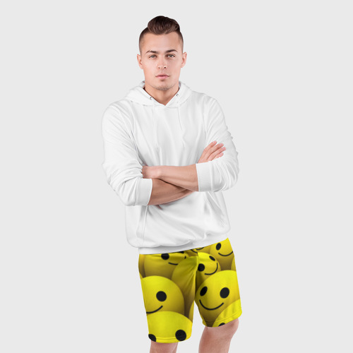 Мужские шорты спортивные Счастливые смайлики, цвет 3D печать - фото 5