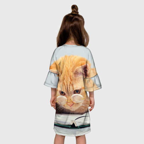 Детское платье 3D с принтом Кот ученый, вид сзади #2