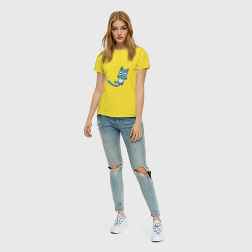 Женская футболка хлопок Кот Хэппи, цвет желтый - фото 5