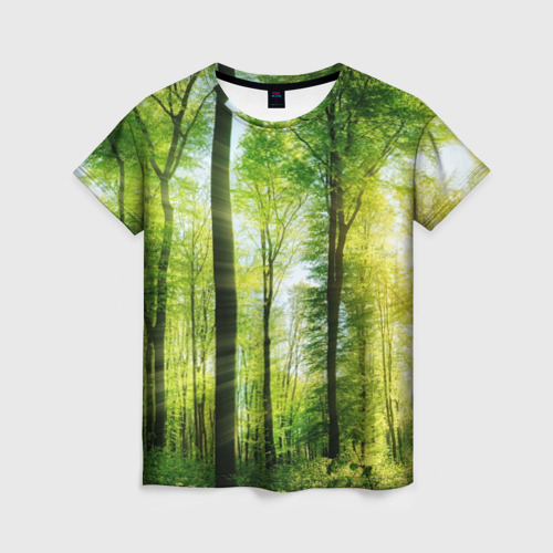 Женская футболка 3D с принтом Солнечный лес, вид спереди #2