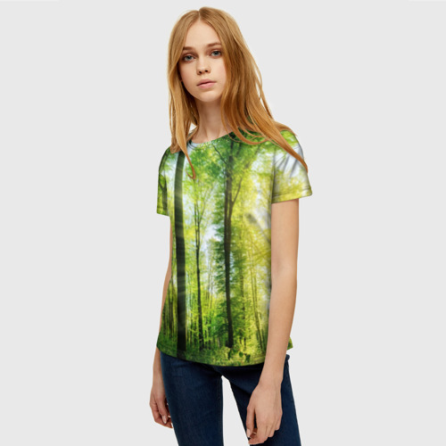 Женская футболка 3D с принтом Солнечный лес, фото на моделе #1