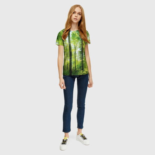 Женская футболка 3D с принтом Солнечный лес, вид сбоку #3