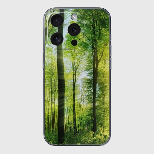 Чехол для iPhone 15 Pro силиконовый с защитой камеры Солнечный лес