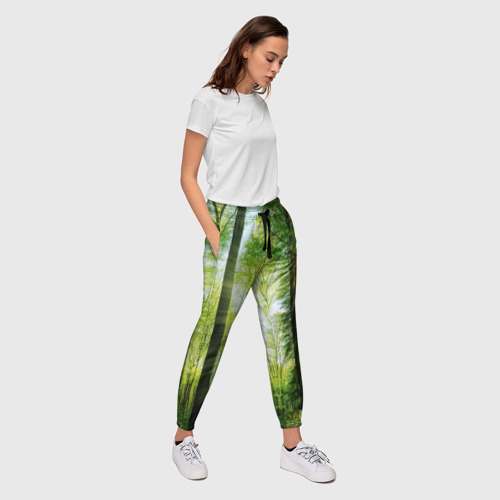 Женские брюки 3D с принтом Солнечный лес, вид сбоку #3