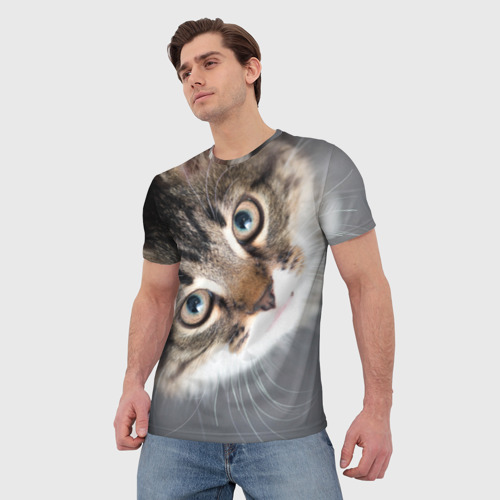 Мужская футболка 3D Кошачий взгляд, цвет 3D печать - фото 3