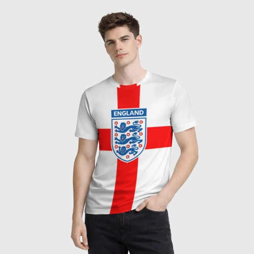 Мужская футболка 3D с принтом Сборная Англии, фото на моделе #1