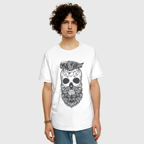 Мужская футболка хлопок Oversize Бородатый череп, цвет белый - фото 3