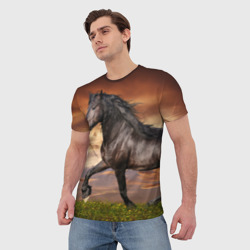 Мужская футболка 3D Черный конь - фото 2