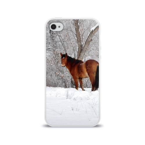 Чехол для Apple iPhone 4/4S силиконовый глянцевый Лошадка в зимнем лесу Фото 01 Чехол для Apple iPhone 4/4S силиконовый глянцевый Лошадка в зимнем лесу Фото 01