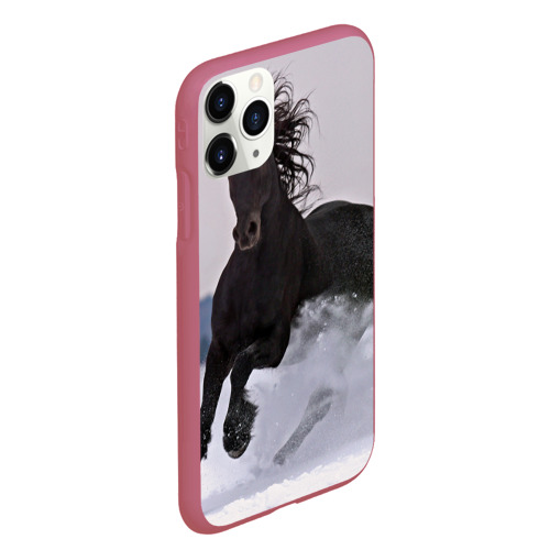 Чехол для iPhone 11 Pro Max матовый Грациозный конь, цвет малиновый - фото 3