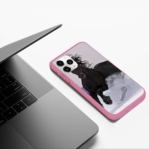 Чехол для iPhone 11 Pro Max матовый Грациозный конь, цвет малиновый - фото 5