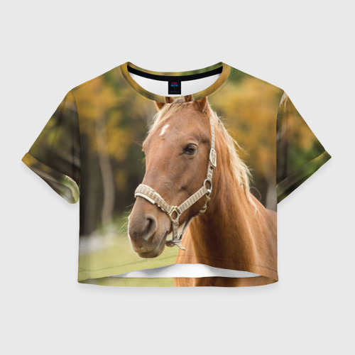 Женская футболка Crop-top 3D Лошадь, цвет 3D печать