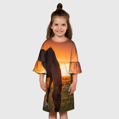 Детское платье 3D Лошадь на закате, цвет 3D печать - фото 4
