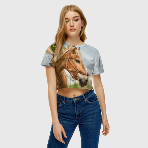 Женская футболка Crop-top 3D Лошадка, цвет 3D печать - фото 3