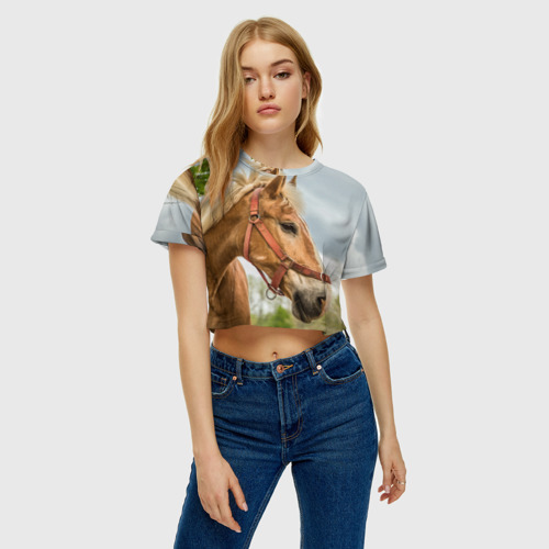 Женская футболка Crop-top 3D Лошадка, цвет 3D печать - фото 4