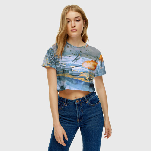 Женская футболка Crop-top 3D Морской бой, цвет 3D печать - фото 4