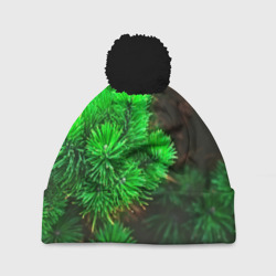 Зелёная ель – Шапка 3D c помпоном с принтом купить