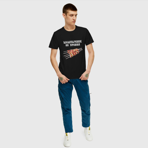 Мужская футболка хлопок Шашлычник 80 уровня, цвет черный - фото 5