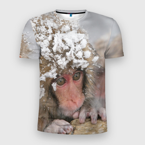 Мужская футболка 3D Slim Обезьянка и зима, цвет 3D печать