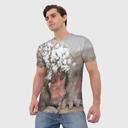 Мужская футболка 3D Обезьянка и зима, цвет 3D печать - фото 3