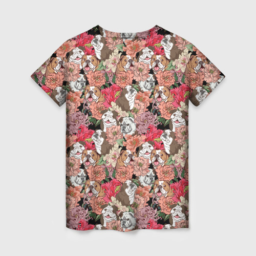 Женская футболка 3D Dogs and flowers, цвет 3D печать - фото 2
