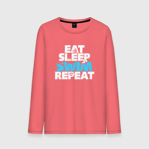 Мужской лонгслив хлопок Eat sleep swim repeat, цвет коралловый