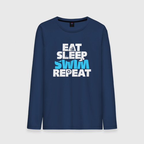 Мужской лонгслив хлопок Eat sleep swim repeat, цвет темно-синий