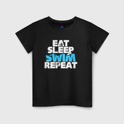 Eat sleep swim repeat – Детская футболка хлопок с принтом купить со скидкой в -20%