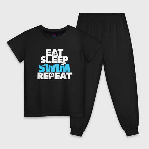 Детская пижама хлопок Eat sleep swim repeat, цвет черный