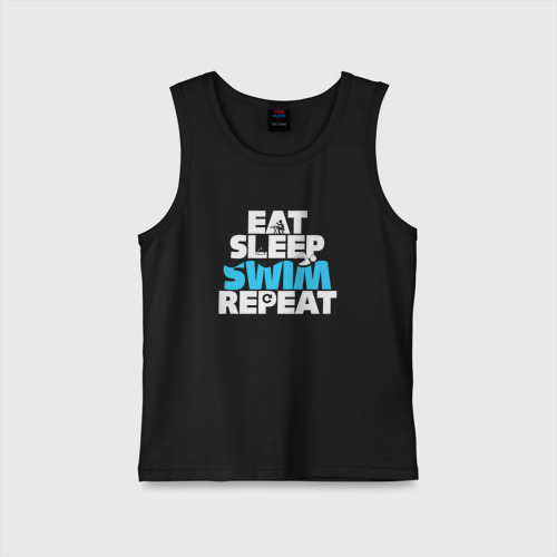 Детская майка хлопок Eat sleep swim repeat, цвет черный