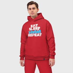 Мужской костюм oversize хлопок Eat sleep swim repeat - фото 2