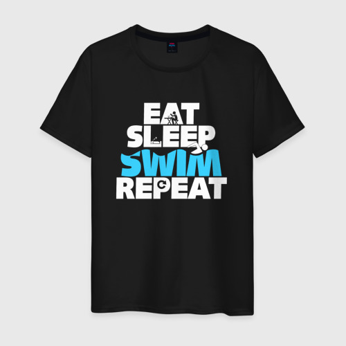 Мужская футболка хлопок Eat sleep swim repeat, цвет черный