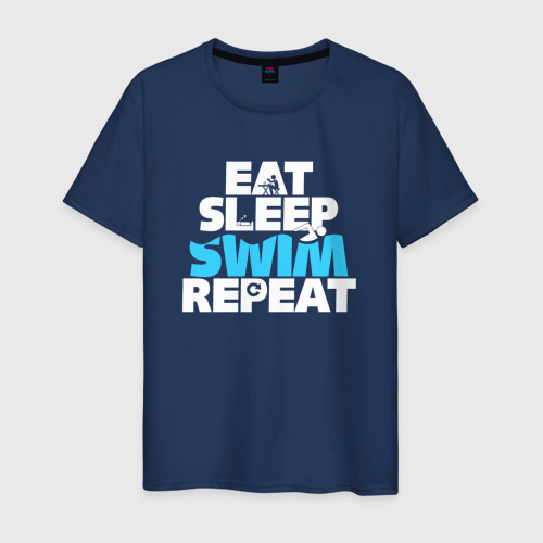 Мужская футболка хлопок Eat sleep swim repeat, цвет темно-синий