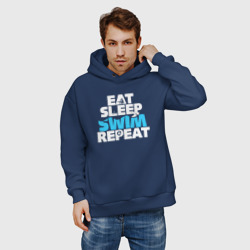 Мужское худи Oversize хлопок Eat sleep swim repeat - фото 2