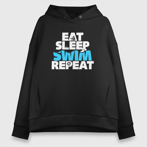 Женское худи Oversize хлопок Eat sleep swim repeat, цвет черный