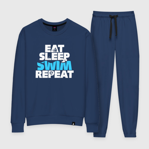 Женский костюм хлопок Eat sleep swim repeat, цвет темно-синий