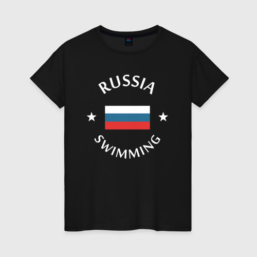 Женская футболка хлопок Swimming Russia, цвет черный
