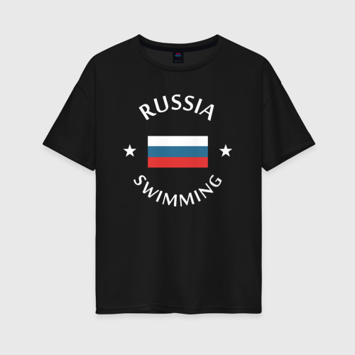 Женская футболка хлопок Oversize Swimming Russia, цвет черный