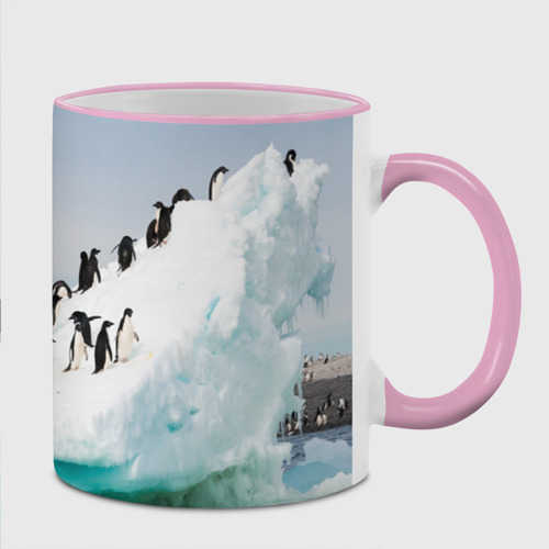 Кружка с полной запечаткой Пингвины на айсберге, цвет Кант розовый