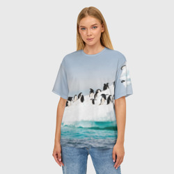 Женская футболка oversize 3D Пингвины на айсберге - фото 2