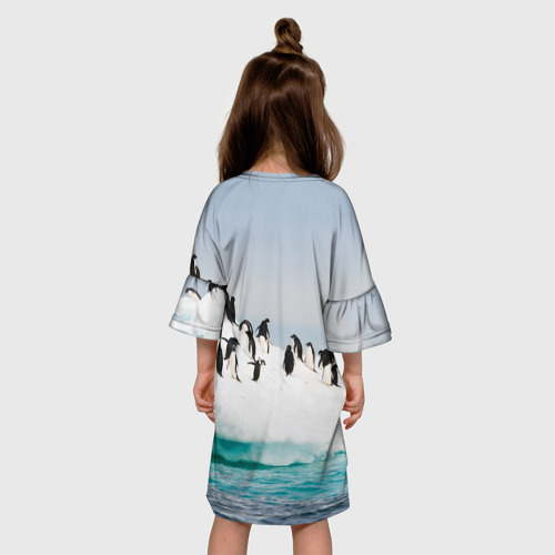 Детское платье 3D с принтом Пингвины на айсберге, вид сзади #2