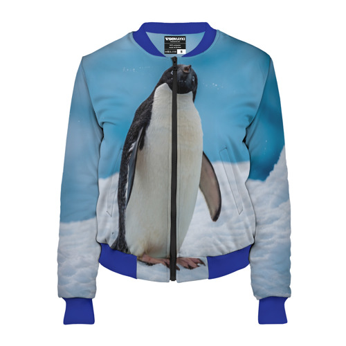 Женский бомбер 3D Пингвин на айсберге, цвет синий